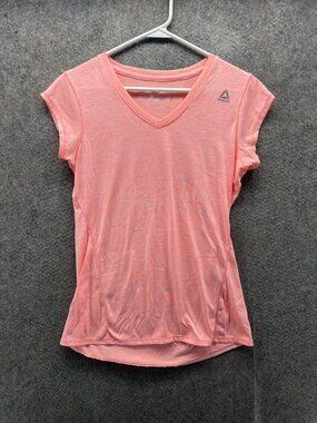 Reebok Shirt Womens Small Pink V Neck Cap Sleeve Lightweight Athletic Top